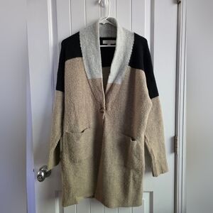 LOFT Italian Yarn Color Block One Button Cardigan Sweater Size L/XL